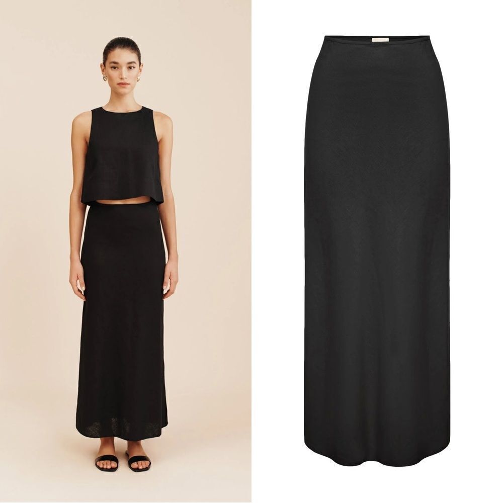 NWT POSSE AURORA LINEN MAXI SKIRT - BLACK